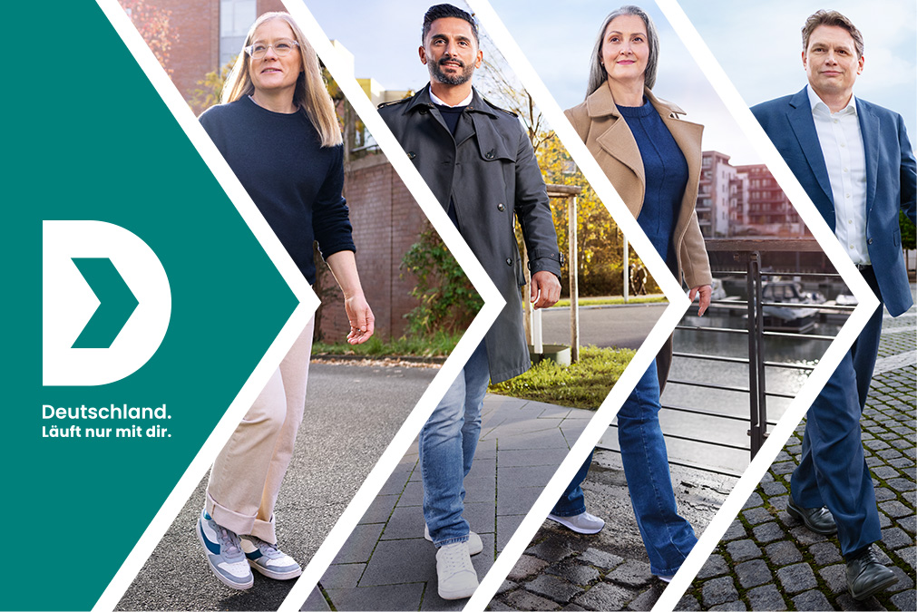 "Deutschland. Läuft nur mit dir." daneben Fotos von Mitarbeitenden der Bundesverwaltung. (Quelle: BMI) "Deutschland. Läuft nur mit dir." daneben Fotos von Mitarbeitenden der Bundesverwaltung.